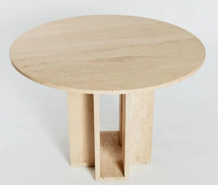 Round travertine Kitchen dining table with cubist base