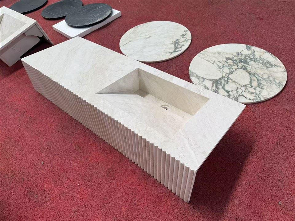 Hvid Travertin Vanity Top